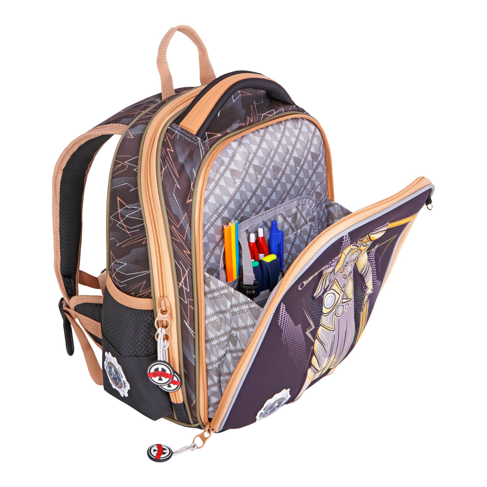 Рюкзак школьный ACROSS с наполнением: мешочек для обуви каркасный пенал и брелок - фото 9