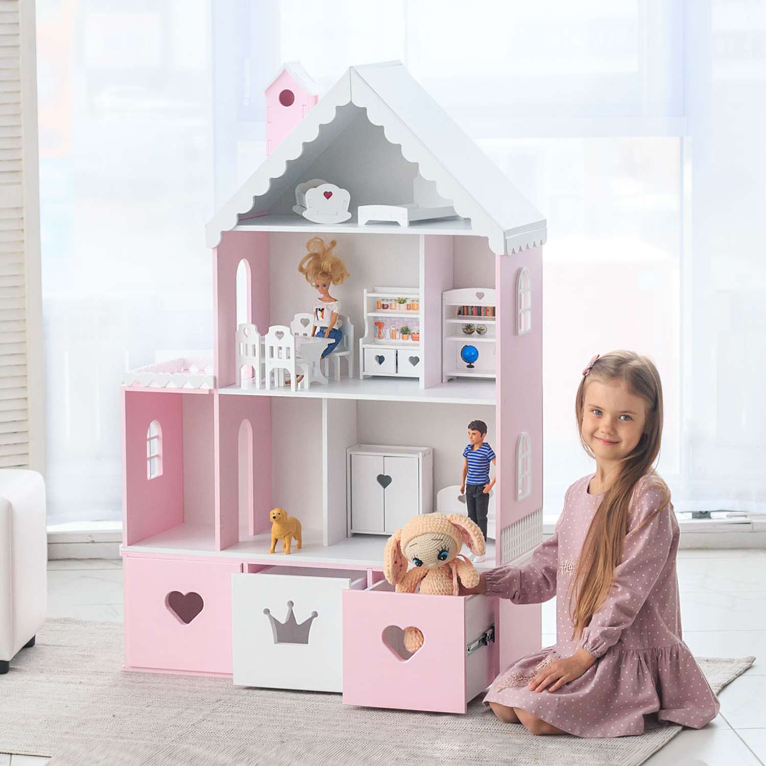 Кукольный дом Pema kids розово-белый Материал МДФ СтефанияРозБел - фото 1