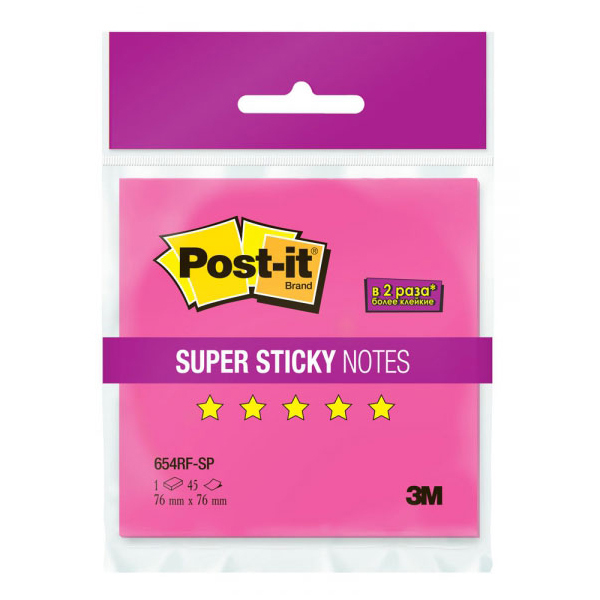 Стикеры Post-it 3M 654RF-SP (суперклейкие листы, розовый) 45л - фото 1