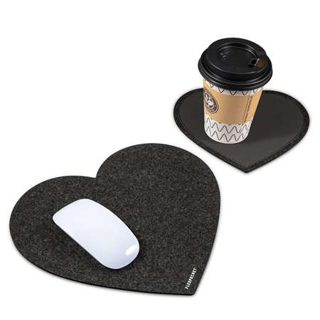 Настольный коврик Flexpocket для мыши в виде сердца с подставкой под кружку черный 2 шт в комплекте