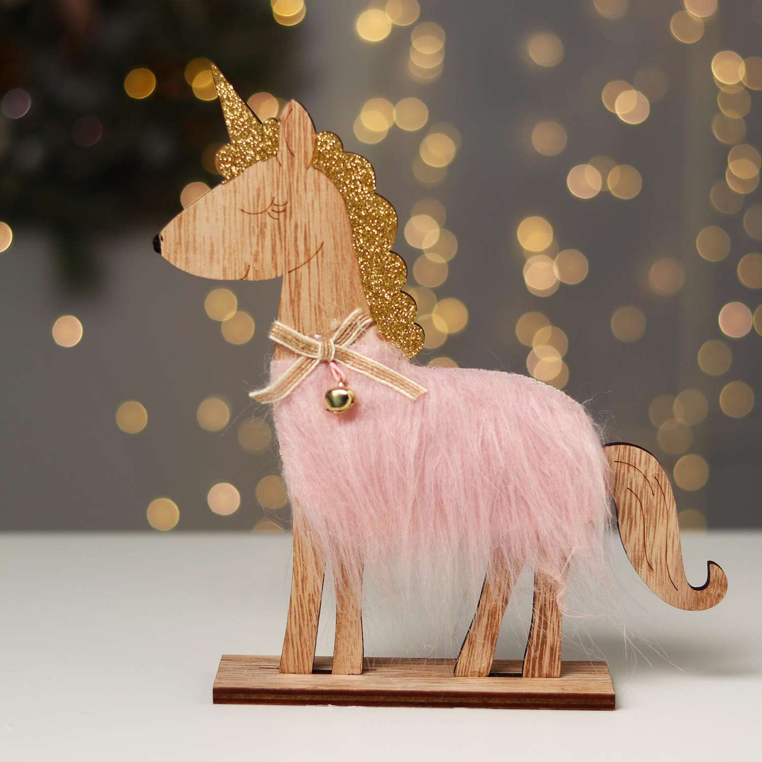 Новогодний декор Лесная мастерская с подсветкой «Единорог с колокольчиком» 21.5×5×23 см розовый - фото 3