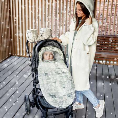 Конверт зимний AmaroBaby меховой Snowy Baby Олени бежевый 105 см