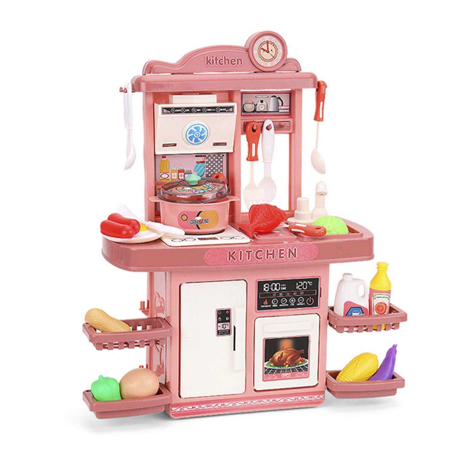Кухня игровой набор SHARKTOYS 35 предметов розовый свет звук вода - фото 4