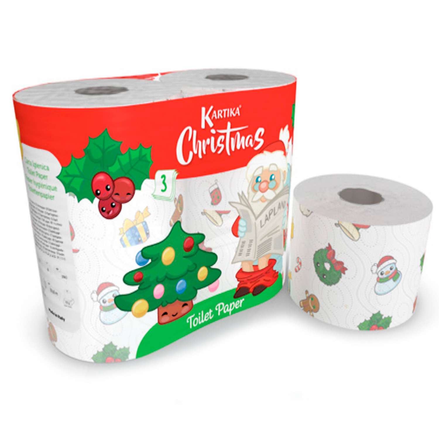 Туалетная бумага World cart с рисунком Рождество 3 слоя 4 рулона по 280 листов - фото 1