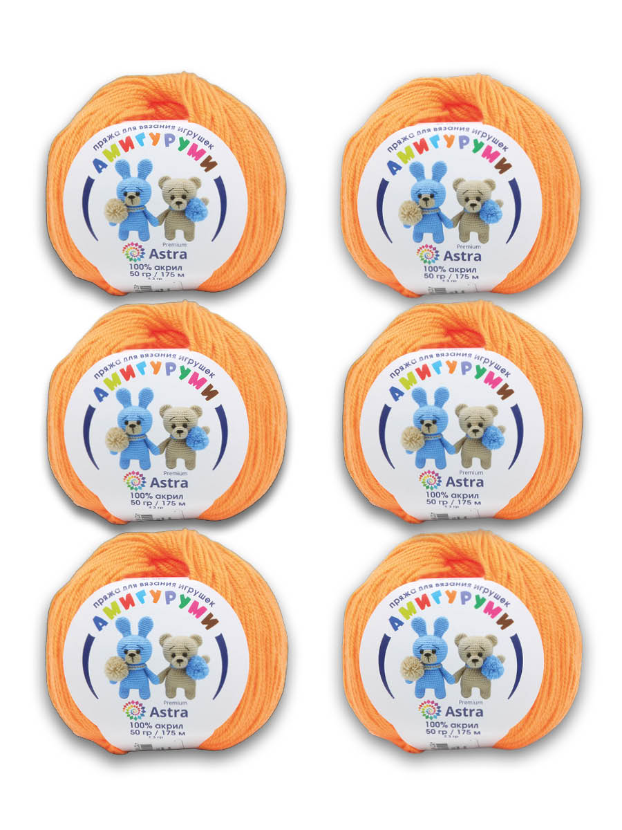 Пряжа для вязания Astra Premium амигуруми акрил для мягких игрушек 50 гр 175 м 035 оранжевый 6 мотков - фото 2