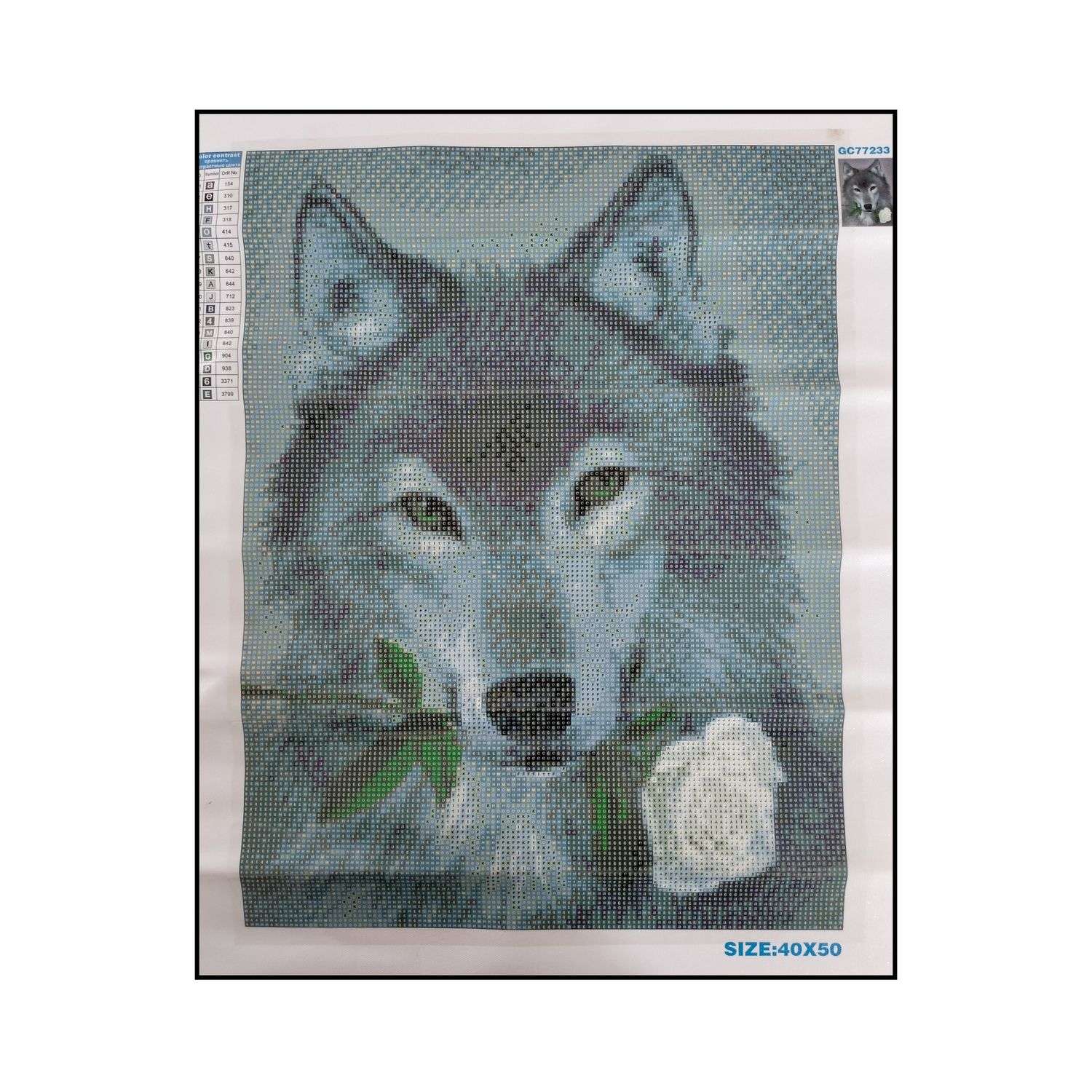 Алмазная мозаика Seichi Волк с белой розой 40х50 см - фото 3
