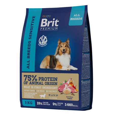 Корм для собак Brit 3кг Premium Dog Sensitive для всех пород с чувствительным пищеварением с бараниной и индейкой