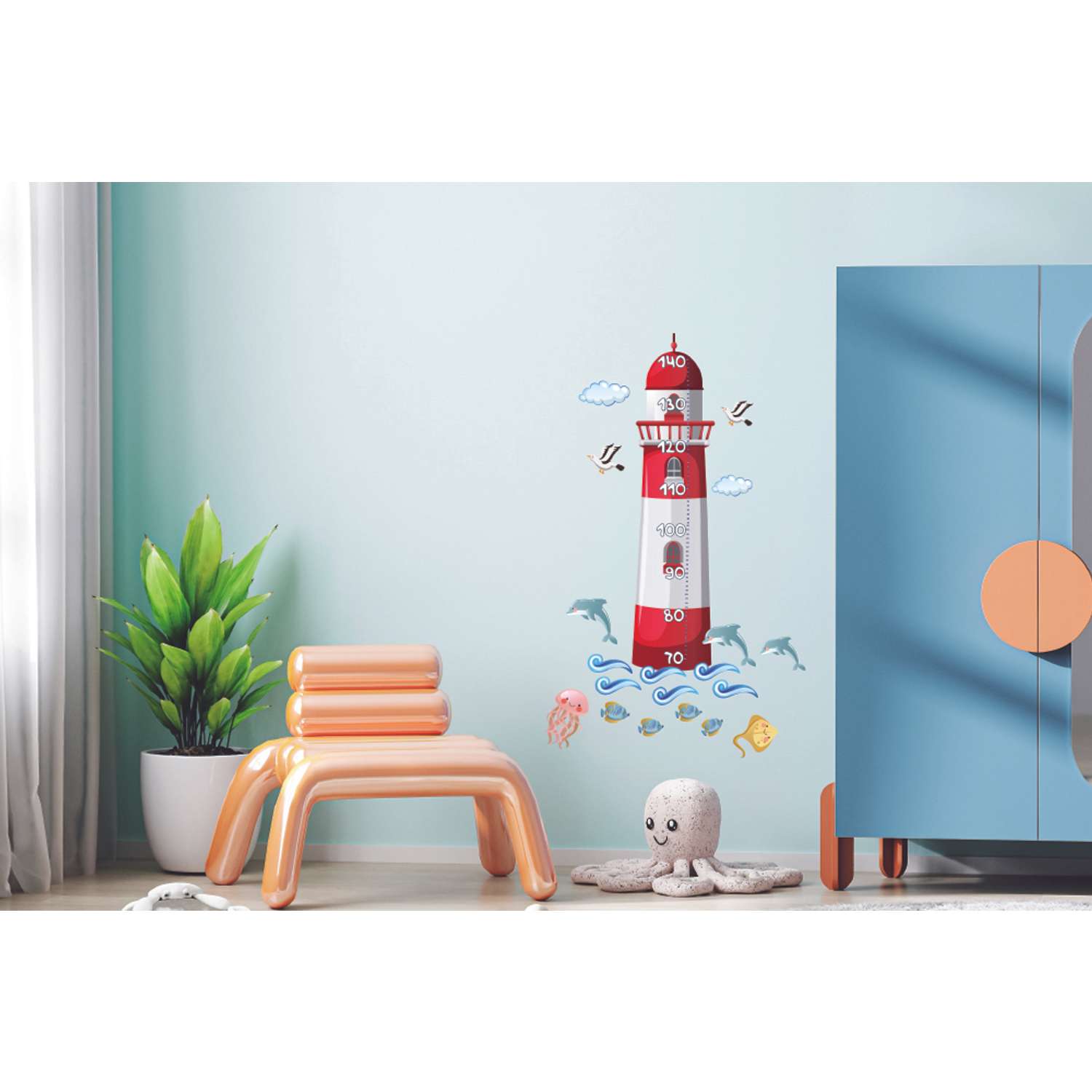 Наклейка ростомер ГК Горчаков в детскую комнату сыну с рисунком веселый маяк для декора - фото 6