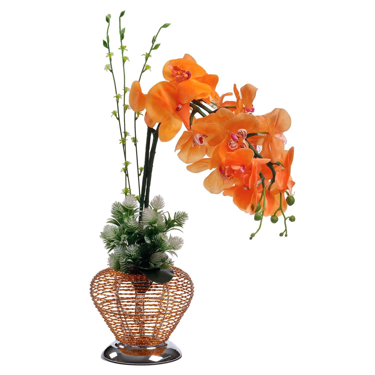 Светильник BABY STYLE светодиодный Орхидея оранжевый в металлической вазе с кнопкой 50 см - фото 1