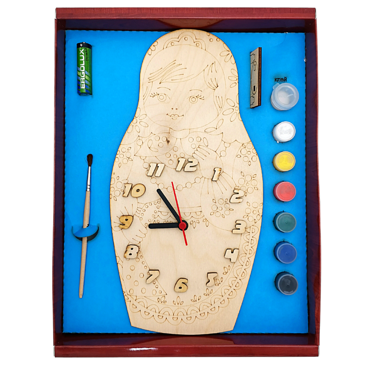 Набор для творчества Нескучные игры Часы с циферблатом Матрешка с красками - фото 1
