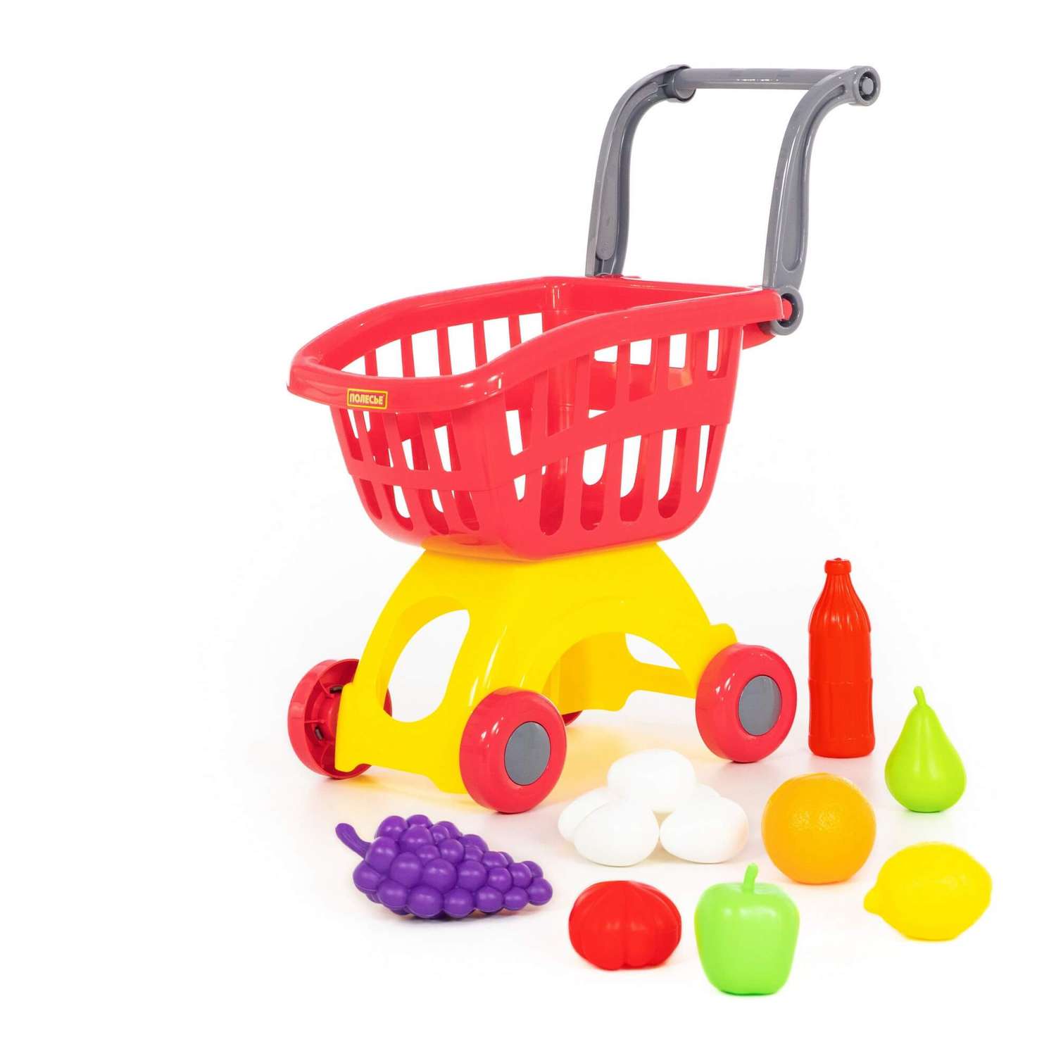 Игровой набор Полесье Тележка Supermarket и продукты 12 элементов красно-желтый - фото 2