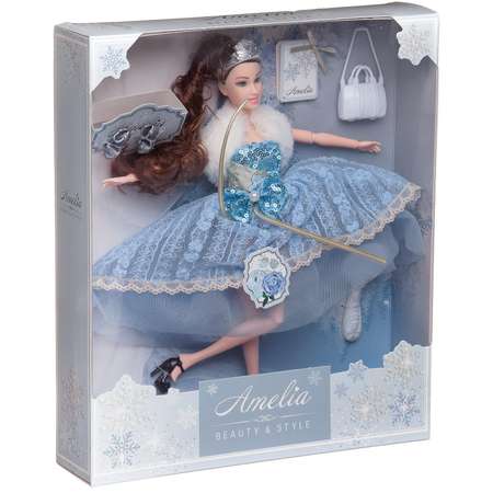 Кукла ABTOYS Бал принцессы с диадемой в платье с меховой накидкой темные волосы 30см