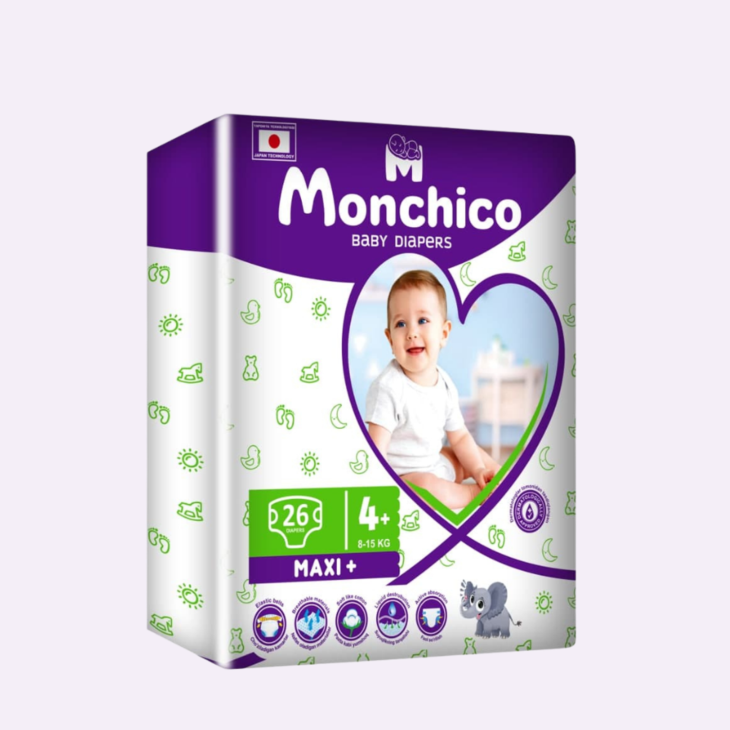 Детские подгузники Monchico MAXI+ 8-15 кг 26 штук - фото 1