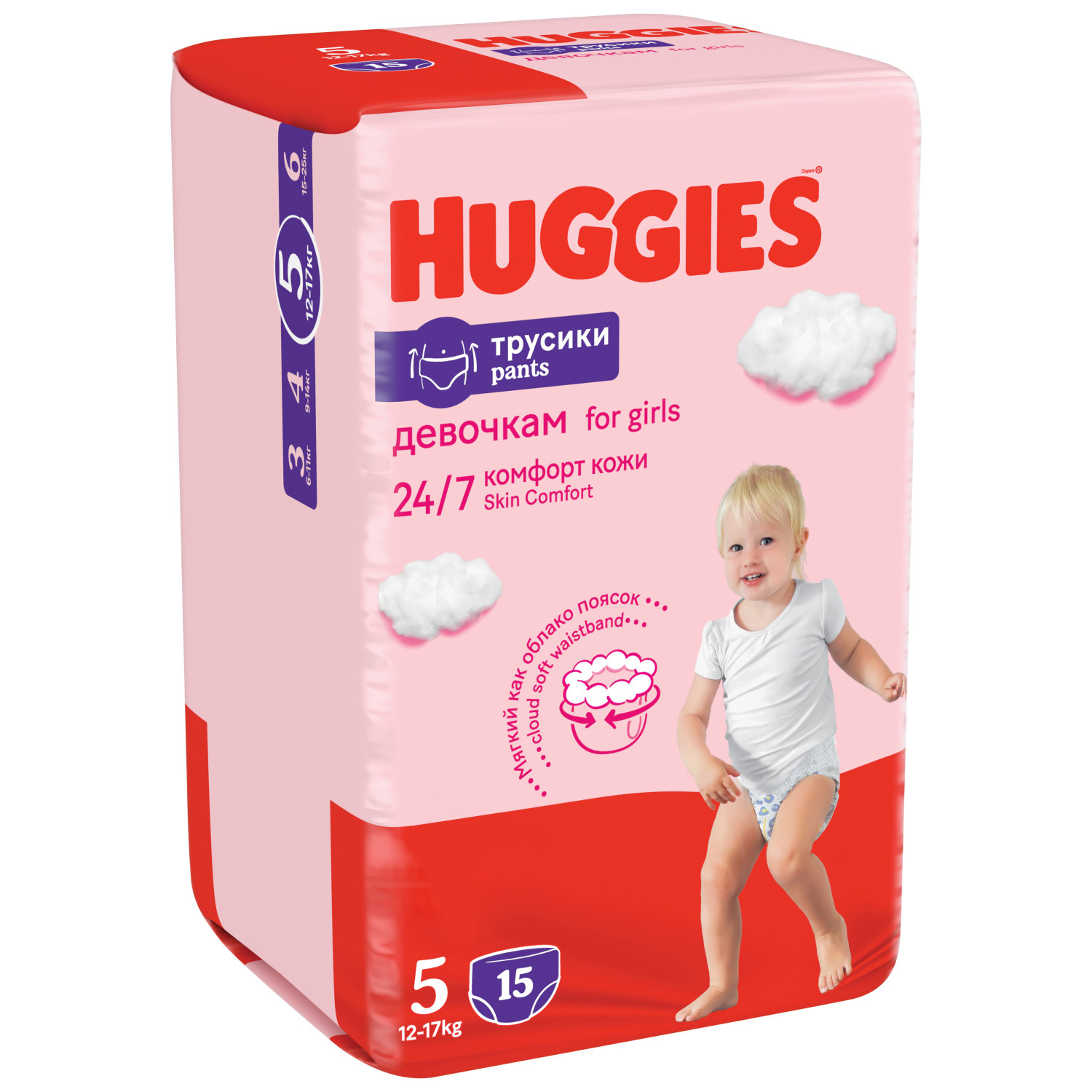 Подгузники-трусики для девочек Huggies 5 13-17кг 15шт - фото 4
