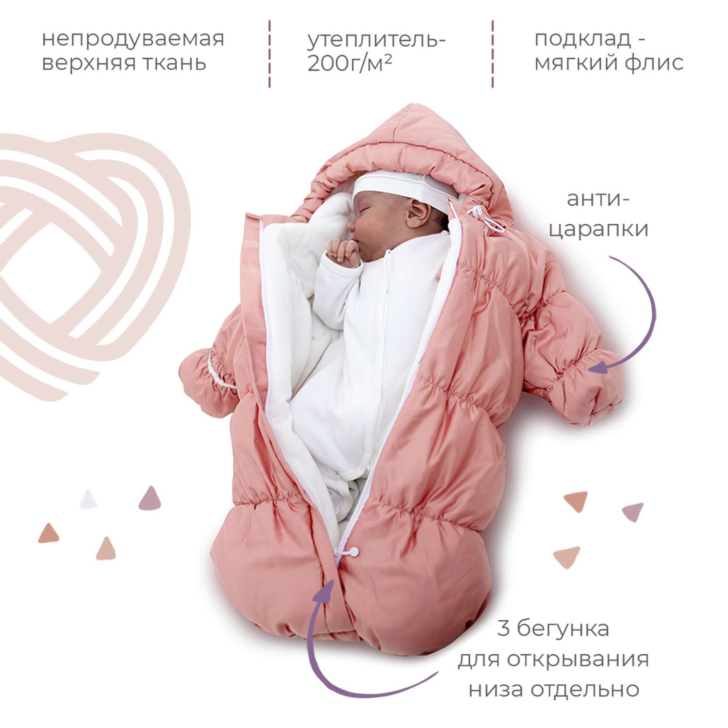 Конверт для новорожденного inlovery на выписку/в коляску «Маршмеллоу» розовый - фото 2