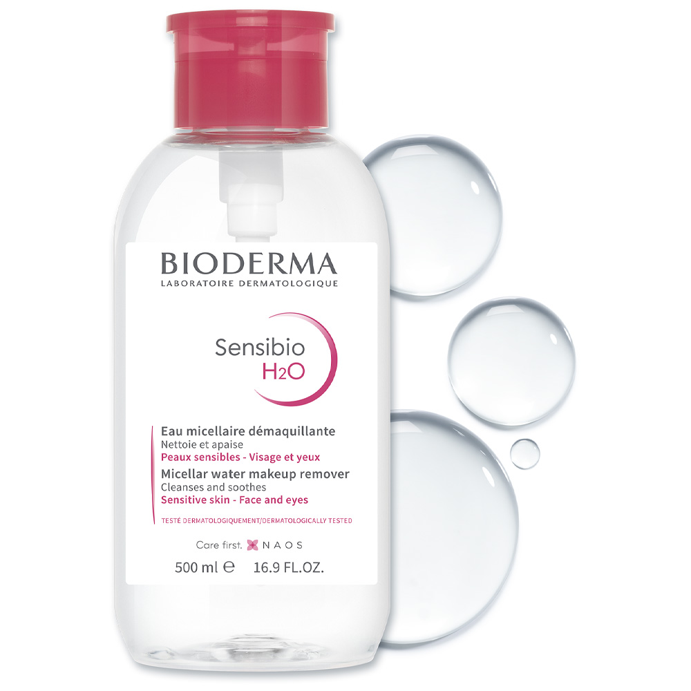 Мицеллярная вода H2O с помпой Bioderma Sensibio успокаивающая для нормальной и чувствительной кожи лица 500 мл - фото 3