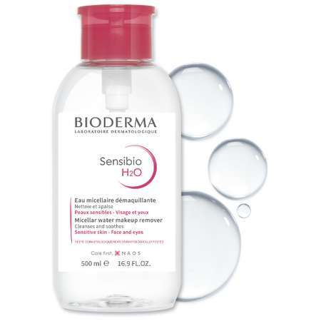 Мицеллярная вода H2O с помпой Bioderma Sensibio успокаивающая для нормальной и чувствительной кожи лица 500 мл