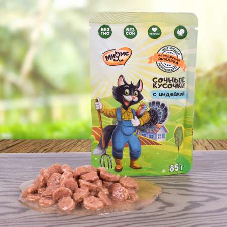 Корм для кошек Мнямс Фермерская ярмарка сочные кусочки с индейкой 85г