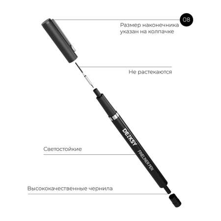 Капиллярные ручки DENKSY 12 штук с черными чернилами