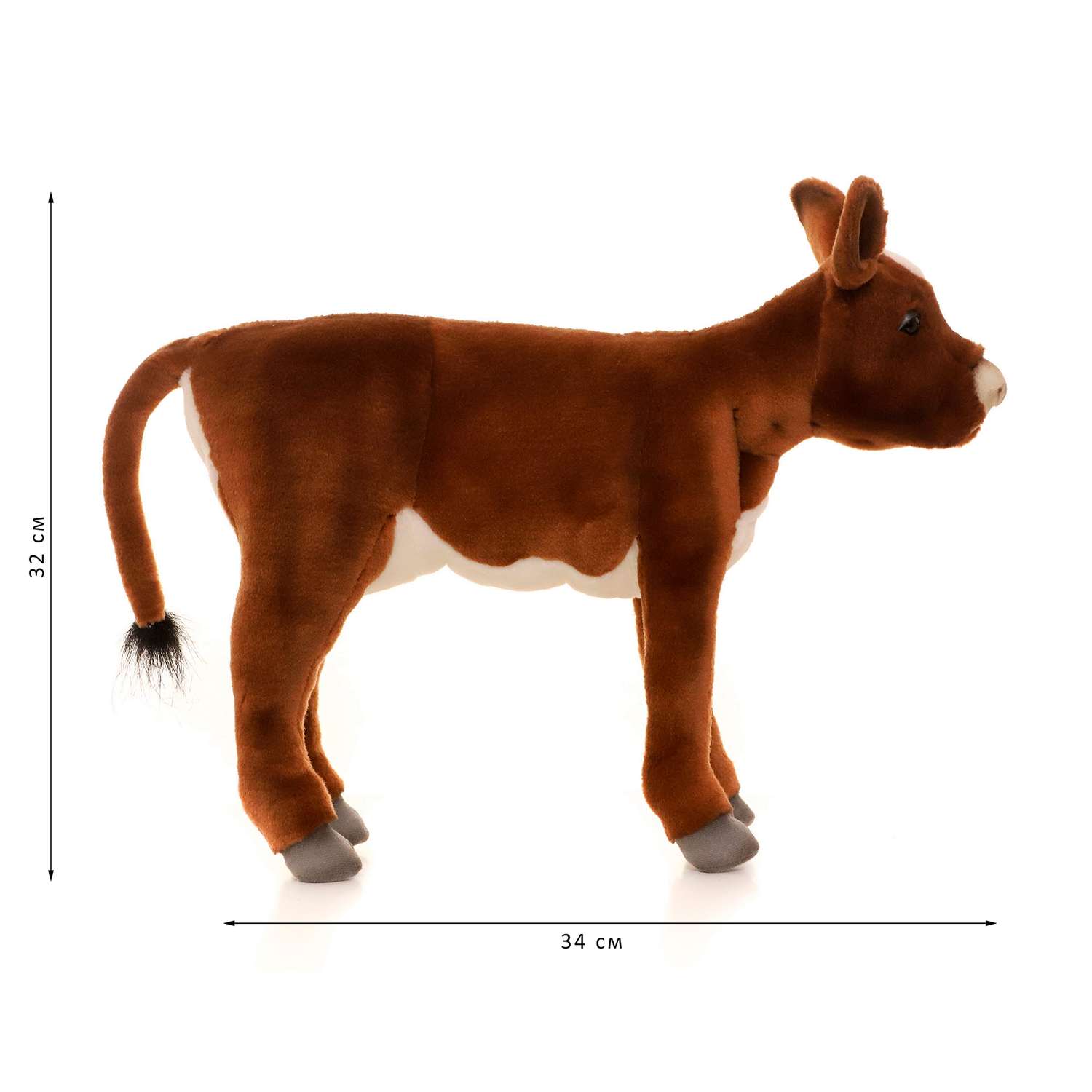 Реалистичная мягкая игрушка HANSA Бык телёнок коричневый 34 см - фото 15