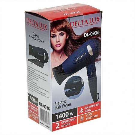 Фен для волос Delta Lux DL-0936 Складная ручка 1400 Вт Ионизация Холодный воздух цвет синий