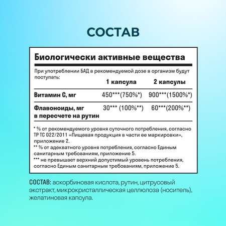 Витаминный комплекс LeafToGo Витамин С с биофлавоноидами 900 мг для иммунитета