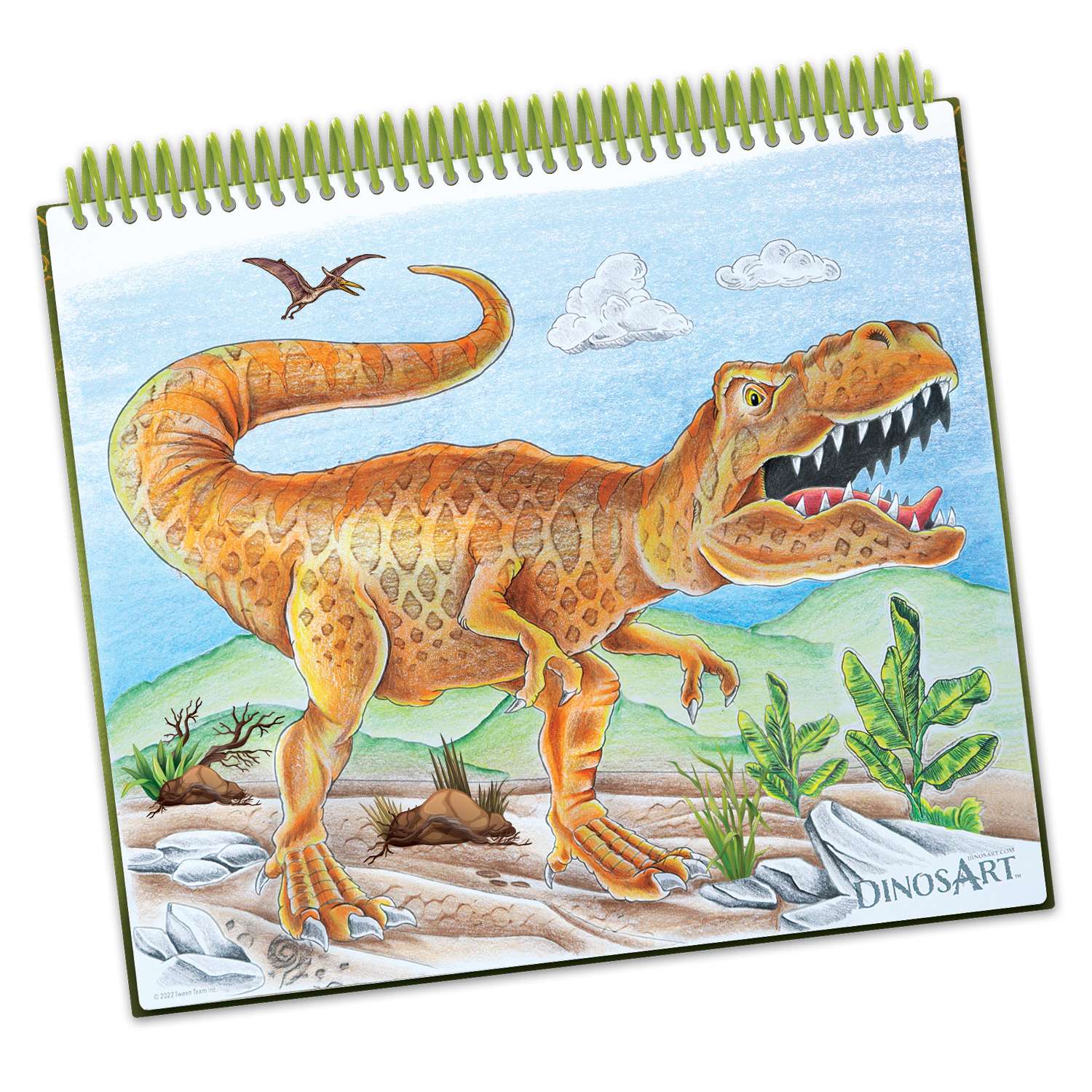 Набор для раскрашивания DinosArt с 40 скетч страниц с 40 трафаретами и 12 цветных карандашей - фото 6