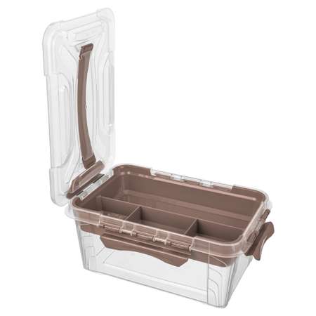 Ящик универсальный Econova с замками и вставкой-органайзером Grand Box 4200 мл коричневый