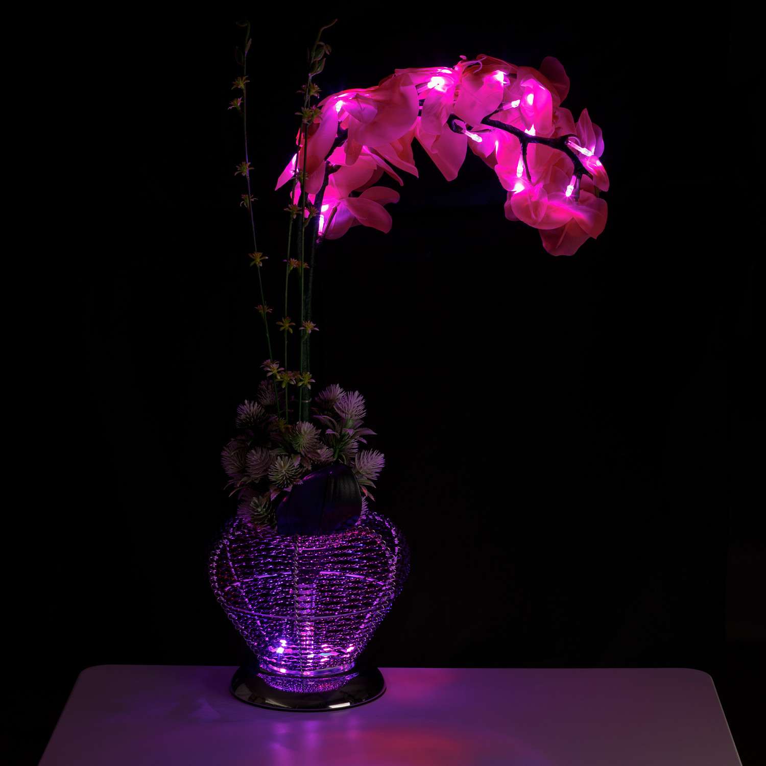 Светильник BABY STYLE светодиодный Орхидея фиолетовый в металлической вазе с кнопкой 50 см - фото 2