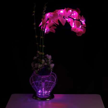 Светильник BABY STYLE светодиодный Орхидея фиолетовый в металлической вазе с кнопкой 50 см