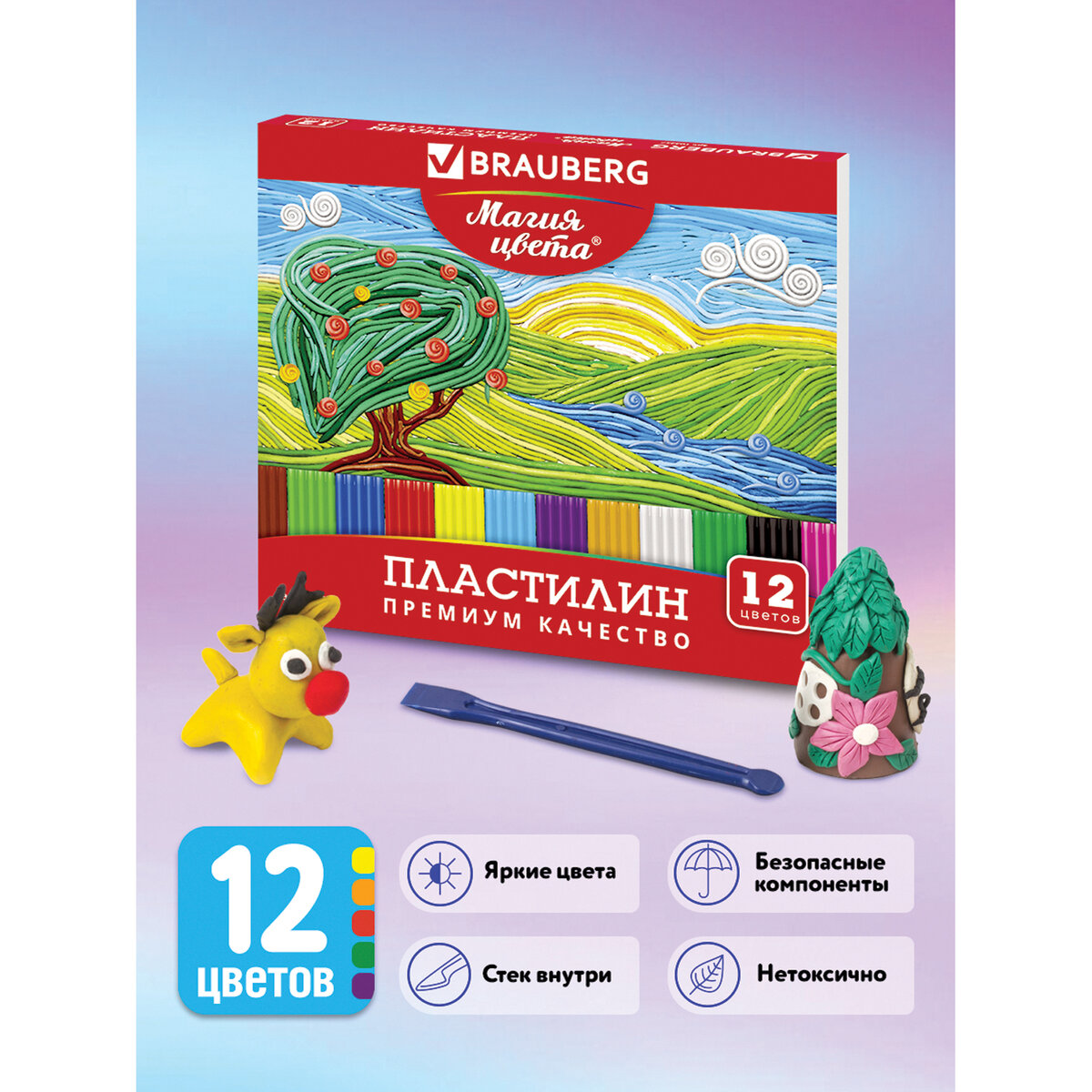 Пластилин восковой Brauberg мягкий легкий воздушный классический Магия Цвета - фото 1