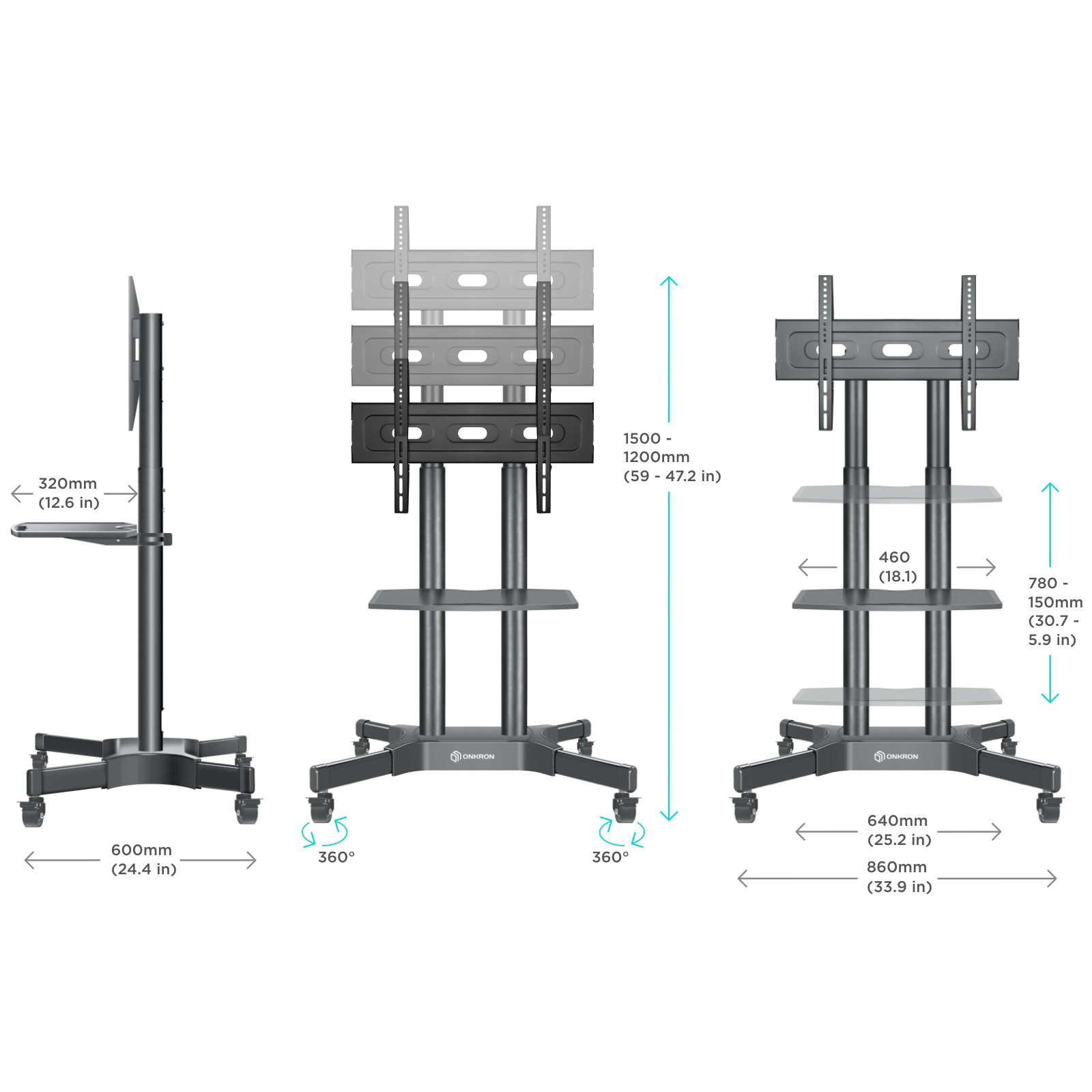 Стойка ONKRON TS1351 для телевизора 32-65 черная - фото 3