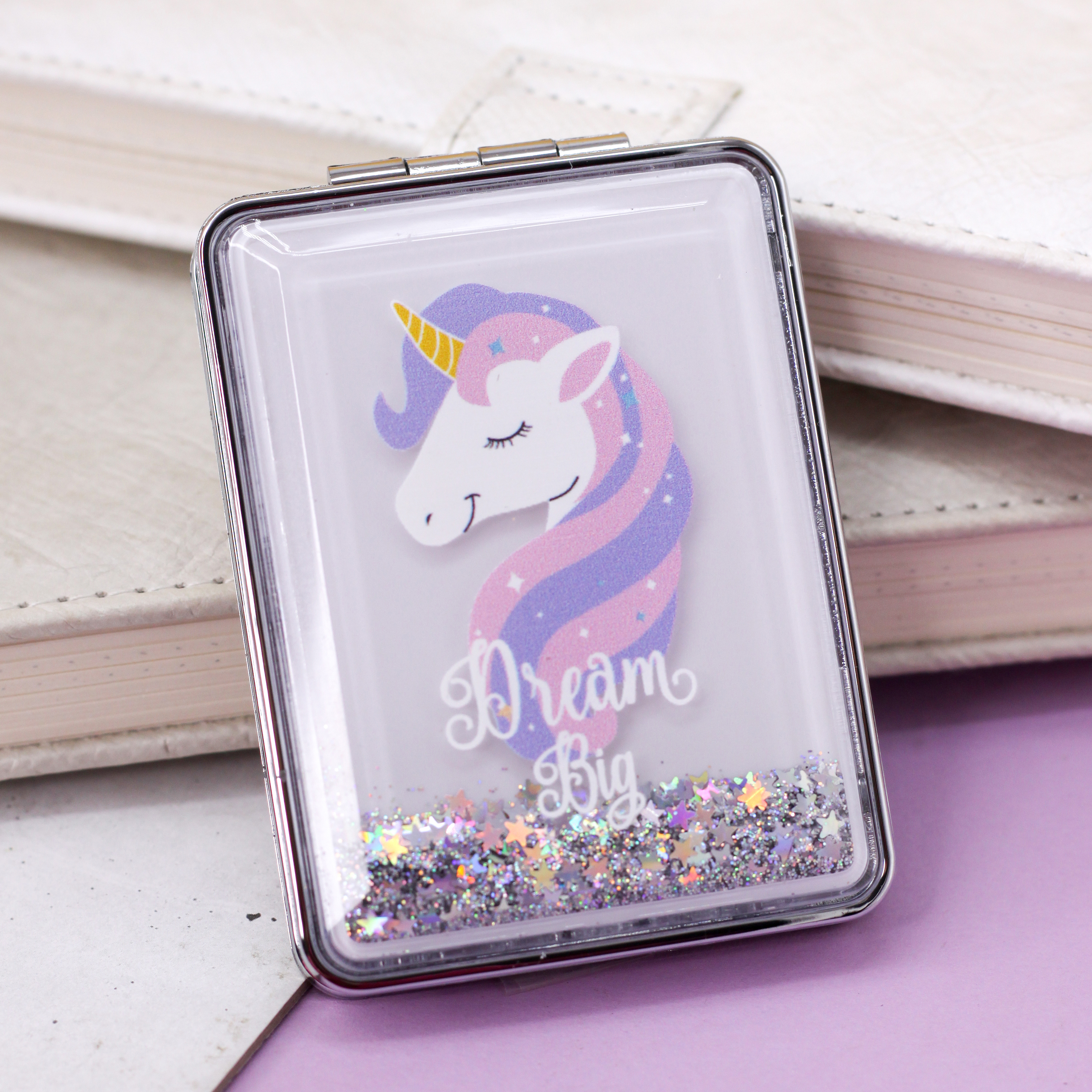 Зеркало карманное iLikeGift Sparkles unicorn white с увеличением - фото 3