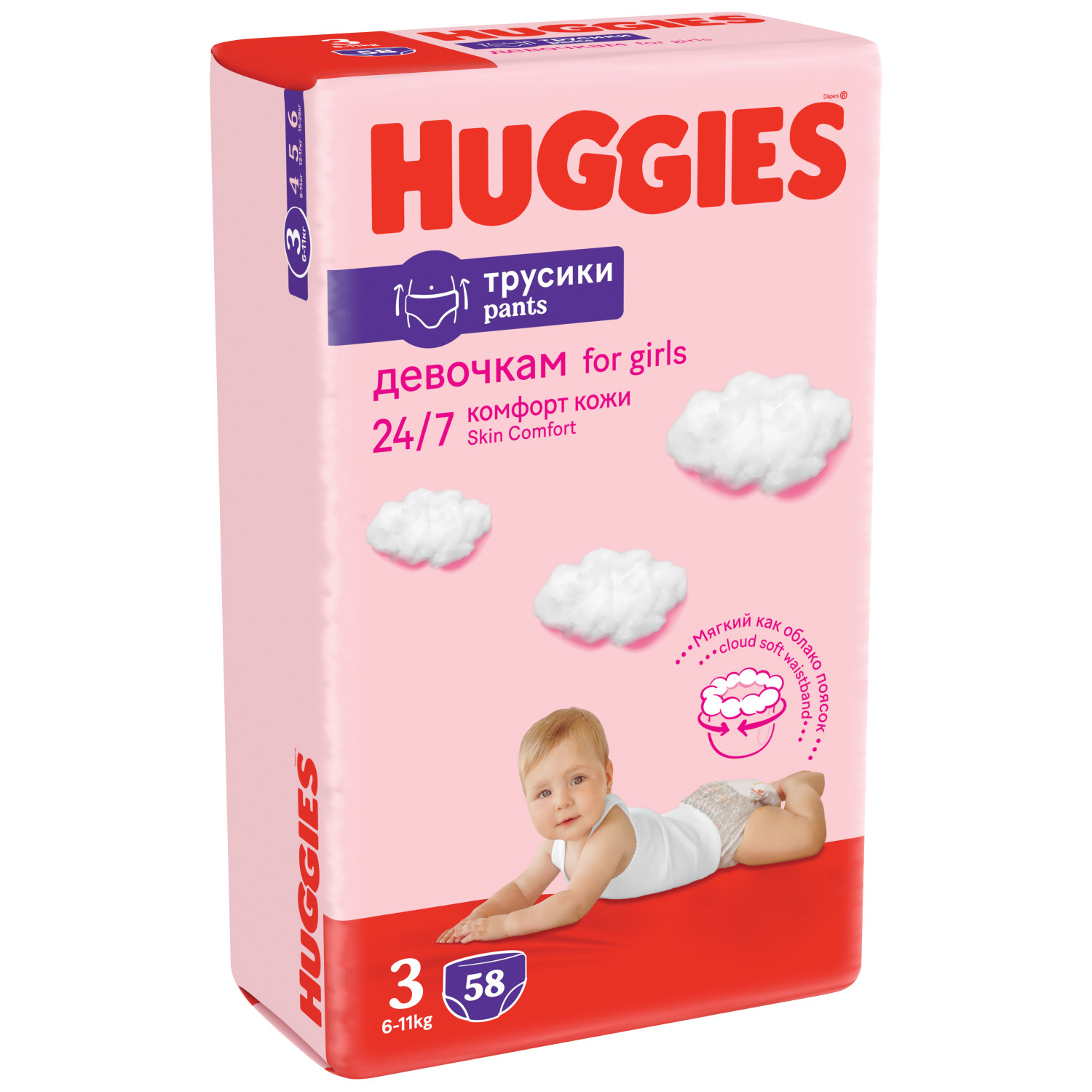 Подгузники-трусики для девочек Huggies Huggies 3 6-11кг 58шт купить по цене  1159 ₽ в интернет-магазине Детский мир