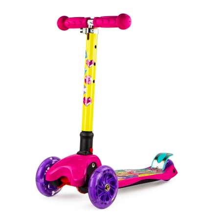 Самокат детский трехколесный Barbie кикборд для девочки со светящимися колесами