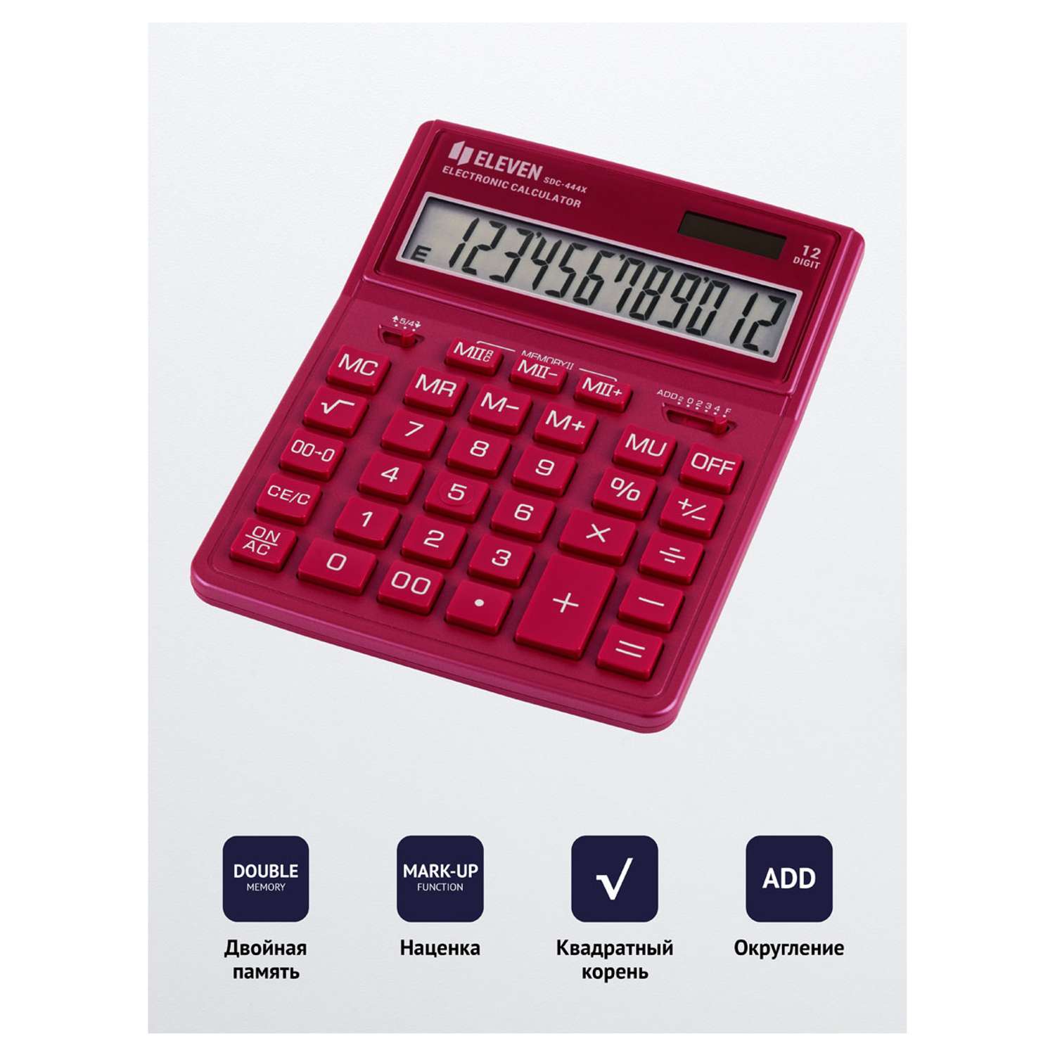 Калькулятор Eleven SDC-444X-PK 12 разрядов двойное питание 155*204*33мм розовый - фото 3