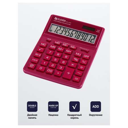 Калькулятор Eleven SDC-444X-PK 12 разрядов двойное питание 155*204*33мм розовый