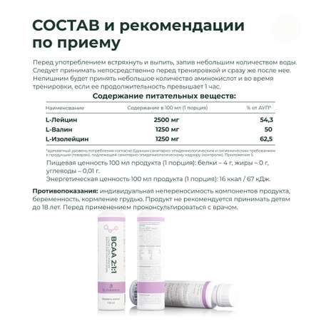 BCAA Dr. Zubareva 2:1:1 напиток со вкусом малины 100 мл