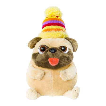 Мягкая плюшевая игрушка IdeaToys Собака Френк в желтой шапке с карманом