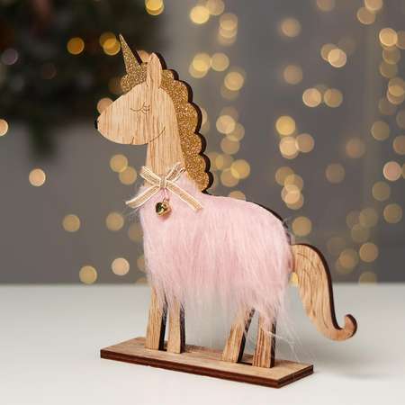 Новогодний декор Лесная мастерская с подсветкой «Единорог с колокольчиком» 21.5×5×23 см розовый