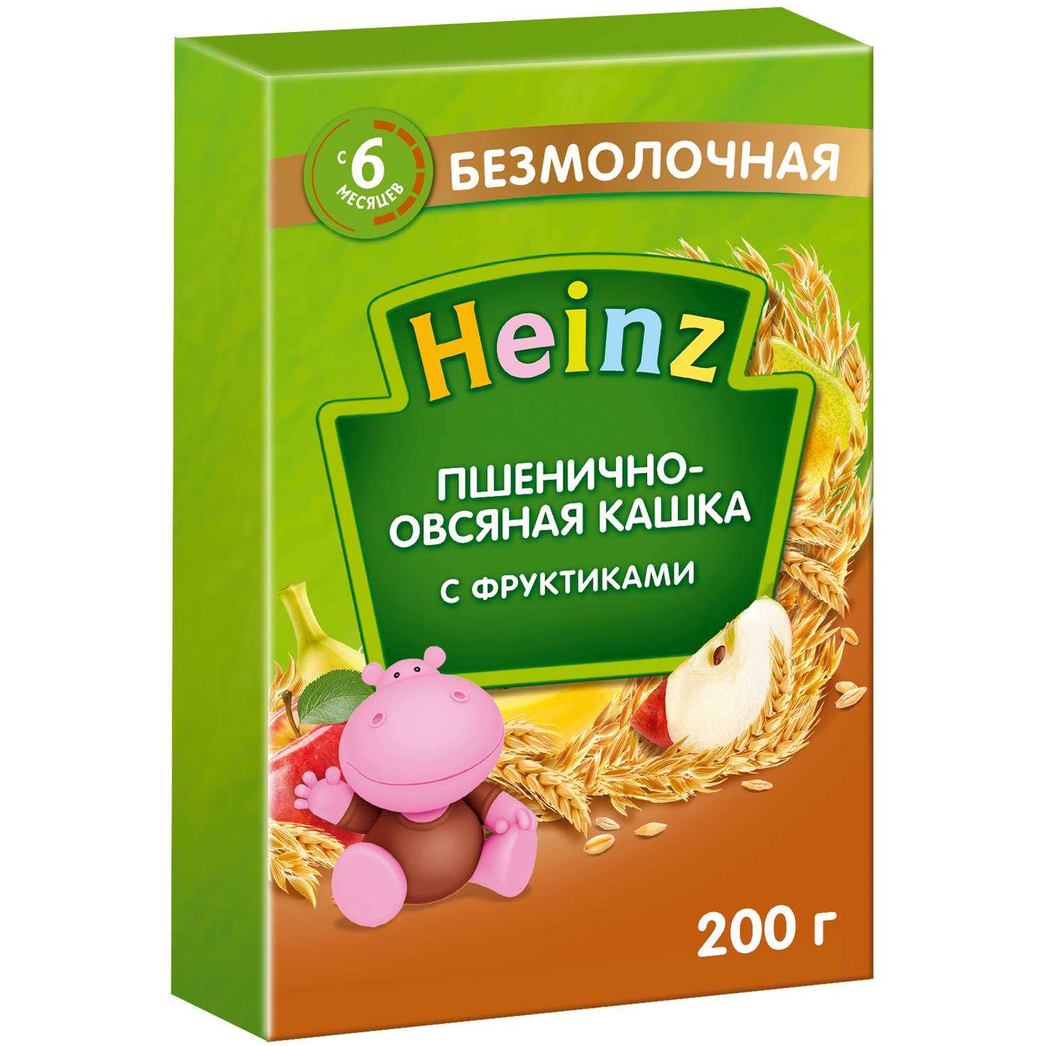 Каша Heinz безмолочная пшеница-овсянка-фрукты 200г с 6месяцев - фото 1