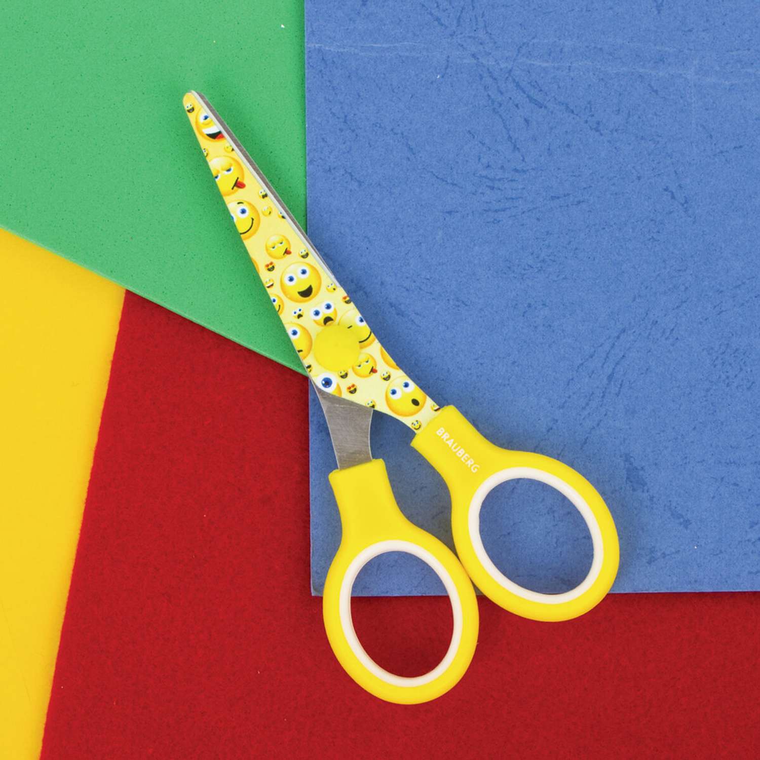 Ножницы Brauberg Kid Series 130мм с цветной печатью Смайлики желто-белые - фото 10