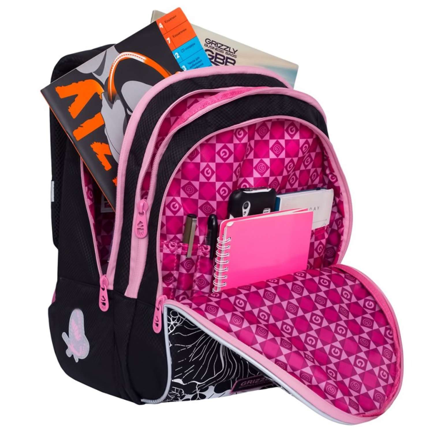 Рюкзак школьный Grizzly Фламинго Черный-Розовый RG-967-1/1 - фото 3