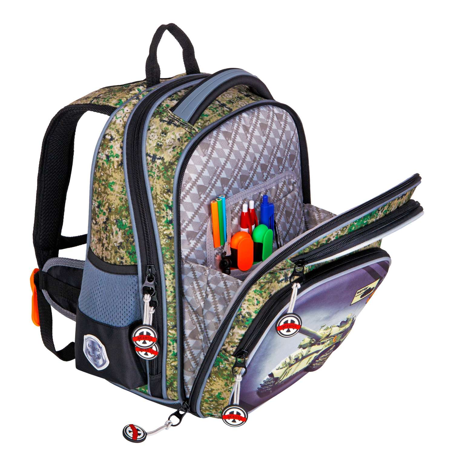 Рюкзак школьный ACROSS с наполнением: каркасный пенал мешочек для обуви и брелок - фото 3