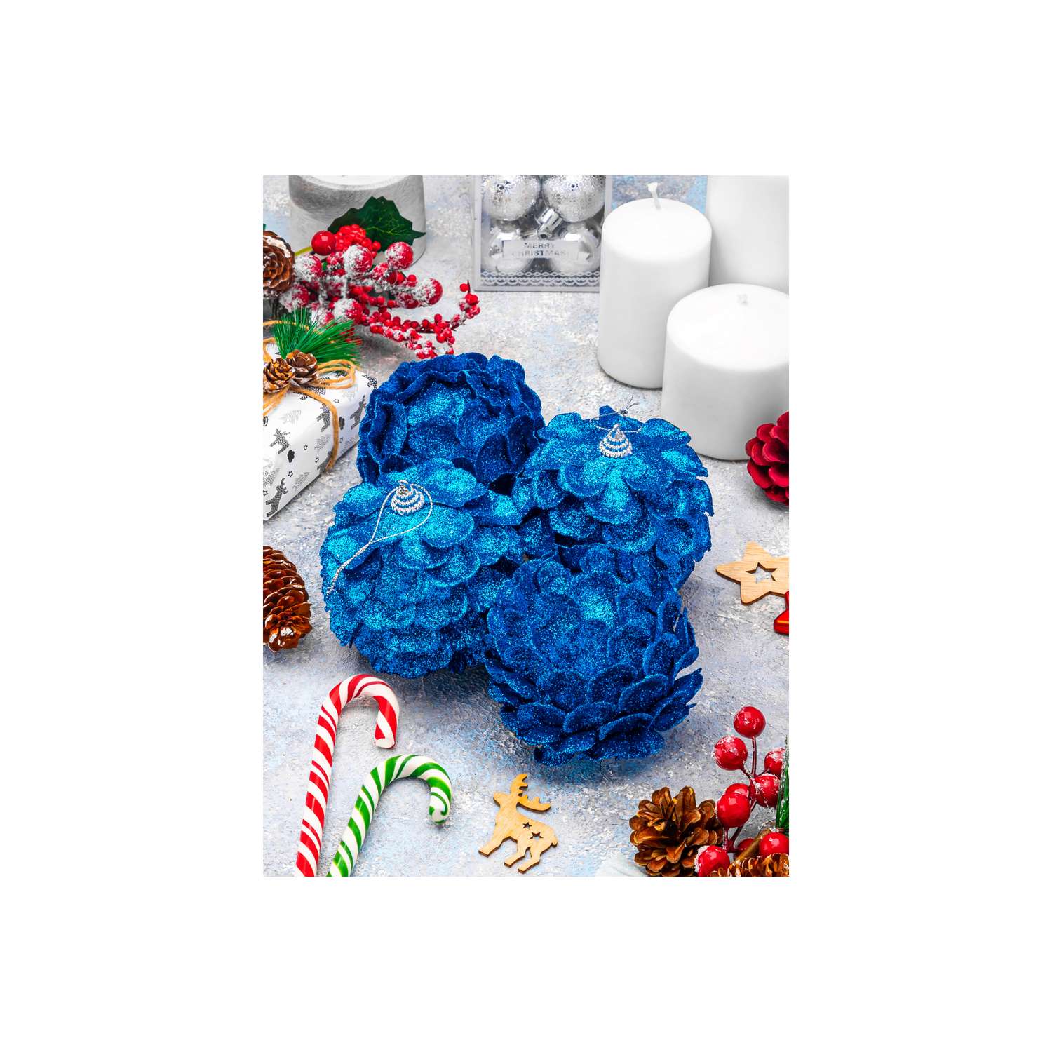 Набор Elan Gallery 4 новогодних шаров 10х10 см Синяя шишка - фото 1
