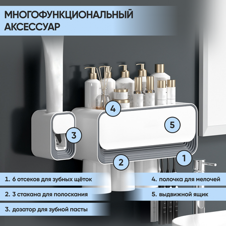 Держатель для зубных щеток oqqi с дозатором для зубной пасты 7х7х45361