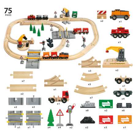 Конструктор BRIO железнодорожный с Подъемниками Переездами Грузами и поездом