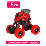 Машинка с большими колесами KolxToys Пуллбэк: Пожарная автовышка, 15 см, 4WD, мягкая подвеска