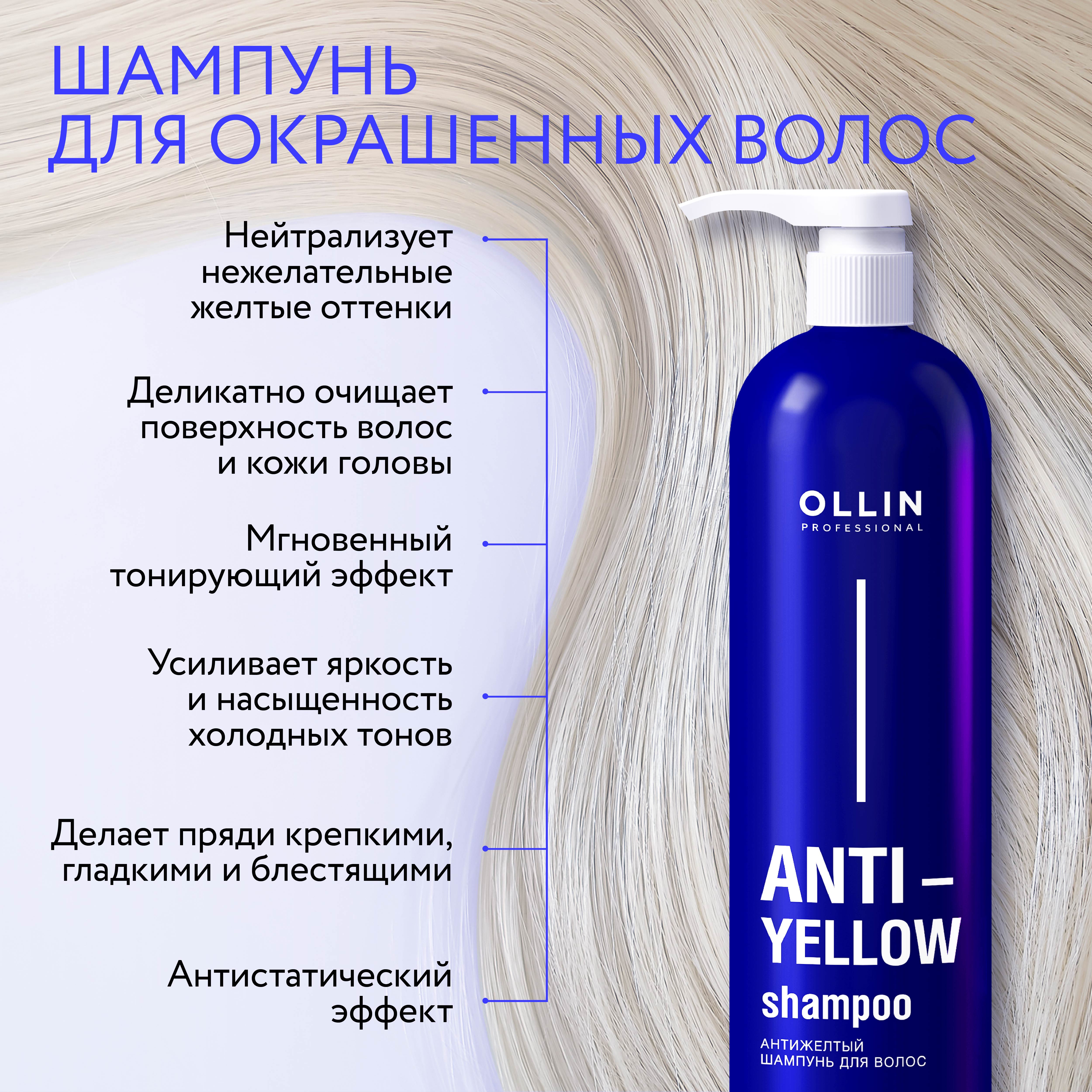 Косметический набор Ollin нейтрализатор желтизны anti-yellow шампунь + бальзам + спрей 500+500+150 мл - фото 3