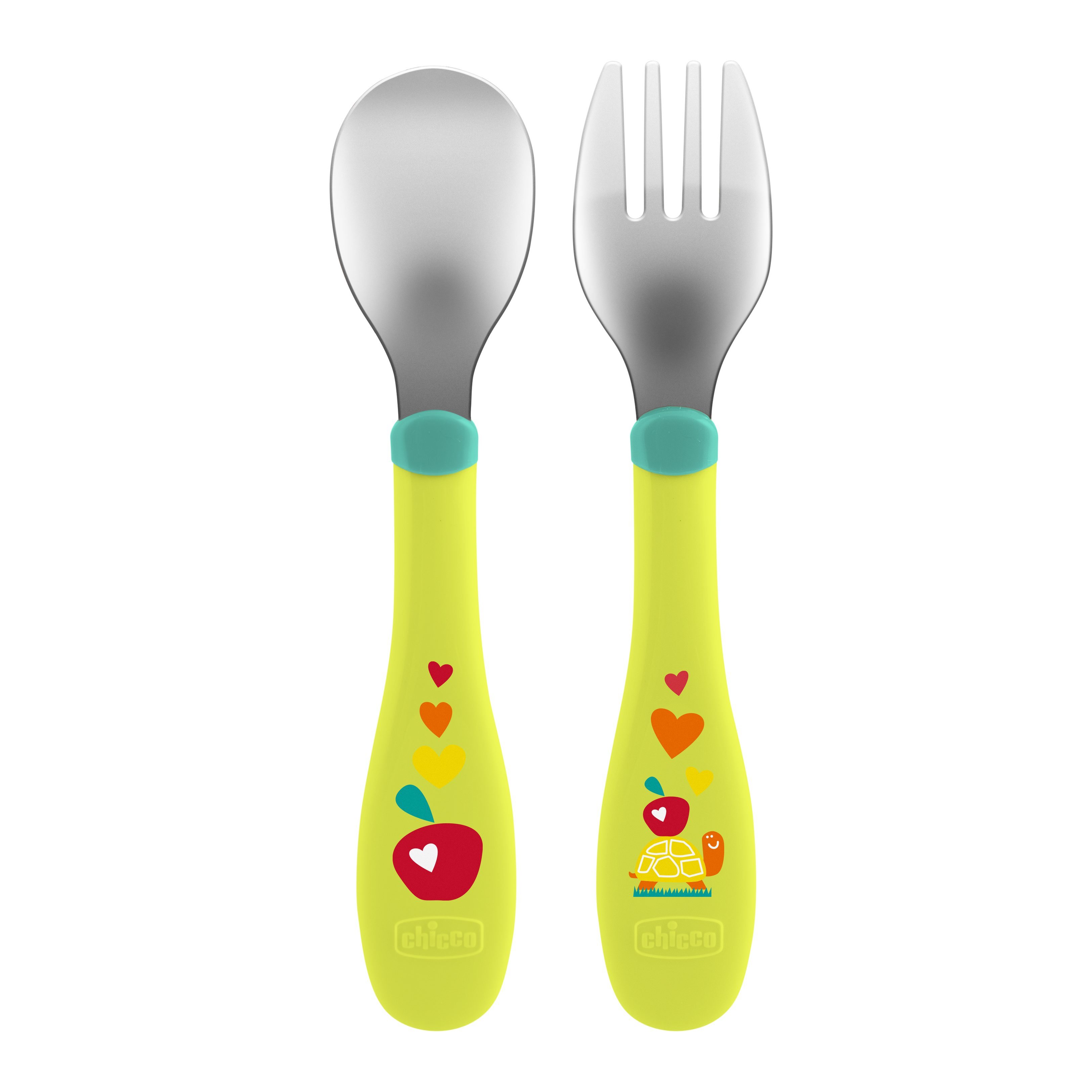 Набор приборов Chicco Metal Cutlery ложка+вилка с 18месяцев Зеленый - фото 1